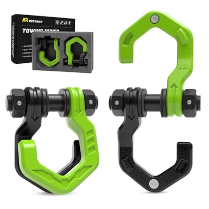 D Ring Shackles, 3/4" Separate Shackles with 7/8" Pin, Heavy Duty Recovery Shackle 57320lbs Break Strength, 4x4 Off-Road Recovery Towing Winch Shackles for Trucks, Black Green 2-Pack - color: Black Green