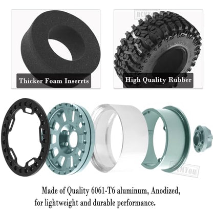 Rc 2.2 Inch Wheel Rims & Tires Wheels for 1/10 SCX10 SCX10 II 90046 SCX10 III AXI03007 TRX4 TRX6 D90 VS4-10 Gen8 MST CFX,RC Crawler Car 4pcs Aluminum RC 2.2 Beadlock Wheel,Titanium - color: Titanium - Scx10