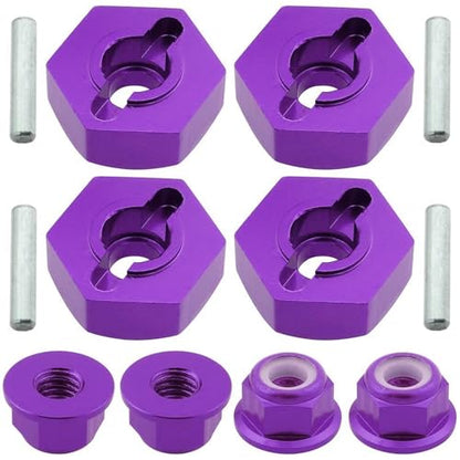 Hobbypark 12mm Aluminum Wheel Hex Drive Hub Adapters (4P) & M4 Locknuts (4P) for Redcat Racing ExceedRC HSP Himoto RC Hobby Car Accessories Purple