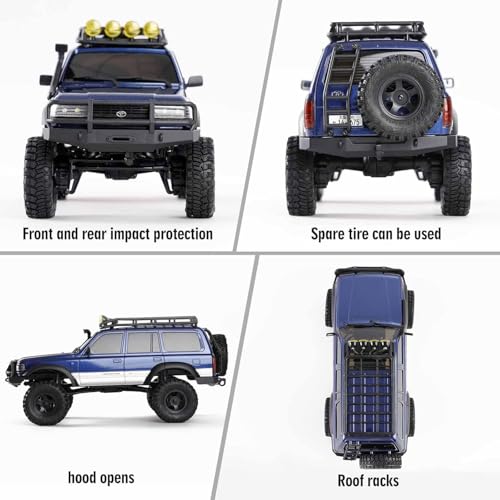 FCX18S FMS RC Crawler Toyota Cruiser 1/18 LC80 S Offroad Trucks 4X4 RC Rock Crawler with LED Lights for Adults (Blue) - color: Blue