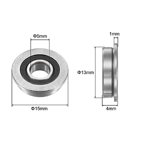uxcell F695-2RS Flanged Ball Bearing 5x13x4mm Double Sealed Chrome Steel Flange Bearings, 20pcs - size: F695-2RS 5x13x4mm