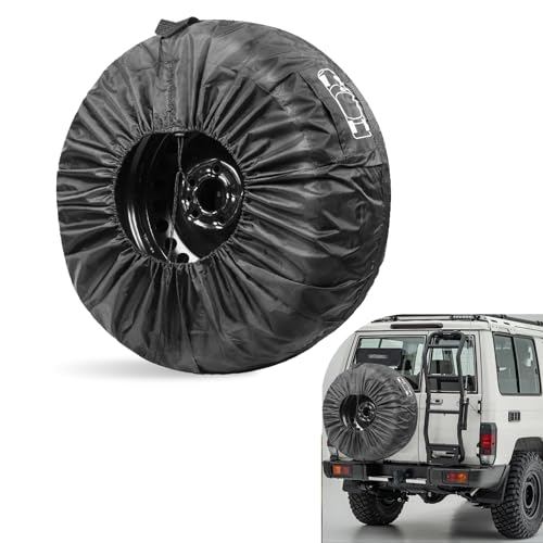 Car Spare Tire Cover, 190T Taffeta Sun and Water Proof Storage Bag with Comfortable Handle, Foldable Tension Adjustment Protective Cover with Buckle, Universal for 19" - 23" Tire (Black) - color: Black #Large