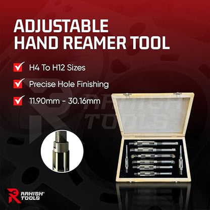 Adjustable Hand Reamer H4-H12 for Metal/Wood Repair, 15/32" to 1-3/16" | Expandable Carbon Steel Blades, Straight Flutes, 11.90-30.16mm Capacity, Bore Sizing, Precise Hole Finishing & Reaming Tool - size: H4 to H12 - 9Pcs