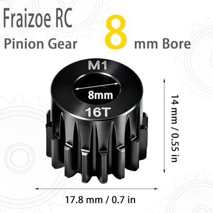 16T M1 8mm Steel Pinion Gear with 8mm to 5mm Adapter Shaft for Traxxas 1/5 X-MAXX 1/10 RC Car Buggy Truck, Available in 14T to 30T Mod 1 Motor Gear for Enhanced Performance and Durability - size: 16T