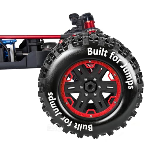 RC Wheels and Tires Set(4PCS) for 1/8 1/10 Monster Truck Tires,Traxx as/Arrm a 6S/Summi t/E Rveo/T-Maxx RC Off-Road etc,17mm Hex Tire and Wheels/Plastic Rims,Red and Black - color: Red and Black-(wheels Tires)