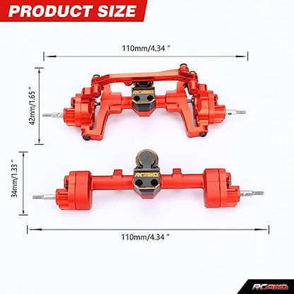 RCAWD All Metal Front Rear Axles with Center Drive Shaft and Diff Gear for 1/24 ECX Barrage Portal Axle RGT FTX Series RC Crawler Upgrades Parts Red - color: Red