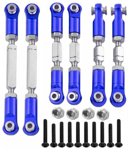 6PCS Aluminum Adjustable RC Tie Rods Linkage Turnbuckles Toe Links Set Upgrade Parts for 1/8 Mojave 4S 4X4 BLX RC Car(Navy Blue) - color: Navy Blue