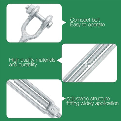5/16" Jaw Jaw Turnbuckle Galvanized Jaw and Jaw Turnbuckle, Jaw Jaw Closed Body Marine Turnbuckle Jaw, 2500lbs Working Load Limit, Durable for Wire Rope Cable (5/16" x 4-1/2") - style: Jaw & Jaw-5/16 x 4-1/2
