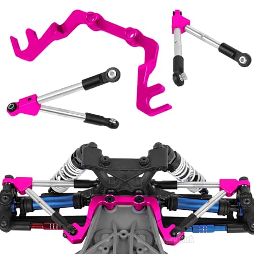 RC Front Tie Rods with Stabilizer Upgrades Part for 1/10 Slash 4X4 LCG,Alloy Aluminium Front Positive and Negative Teeth Pull Rod + Fixed Code Combination-Set,Pink - color: Pink - (Upgrades)
