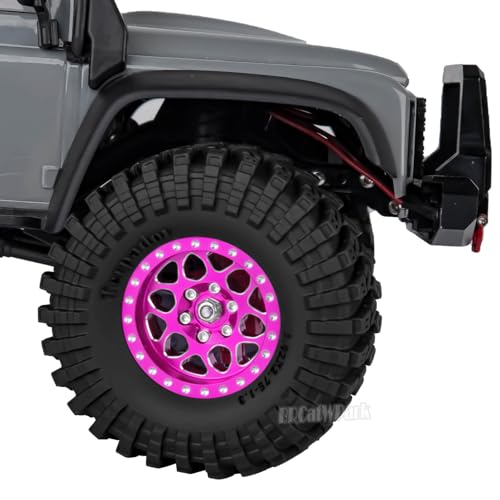 RC 1.3 Beadlock Wheels and Tires for 1/18 TRX4M 1/24 SCX24 FCX24 RC Crawler Car,4pcs RC 1.3 in Brass Rims & Aluminum Beadlock Wheels Rims and Tires,Pink - color: Pink - (4pcs 1.3 Tires)