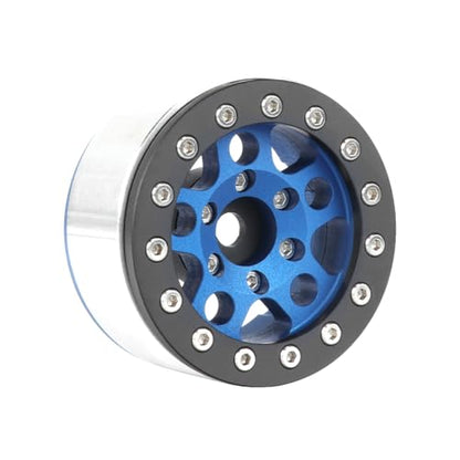 4PCS 1.55 Inch Aluminum Alloy Metal 5Spoke Beadlock Wheel Rim Hubs Replacement Accessory for AX90069 D90 TF2 CC01 Tamiya 1/10 RC Crawler Car Upgrade Parts (Black Blue) - color: Black Blue