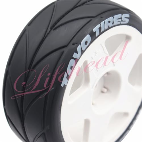 Lifehead 65mm On Road Rubber Tires& Wheels Rims 12mm Hex Hub for HPI Ken Block's Tamiya XV01 TT01 TT02B Kyosho FAZER MK2 Lc Racing PTG HSP RGT RC 3RACING D5 1/10 RC Rally Car - color: White 2