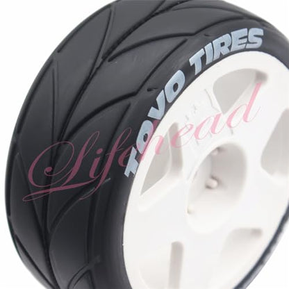 Lifehead 65mm On Road Rubber Tires& Wheels Rims 12mm Hex Hub for HPI Ken Block's Tamiya XV01 TT01 TT02B Kyosho FAZER MK2 Lc Racing PTG HSP RGT RC 3RACING D5 1/10 RC Rally Car - color: White 2