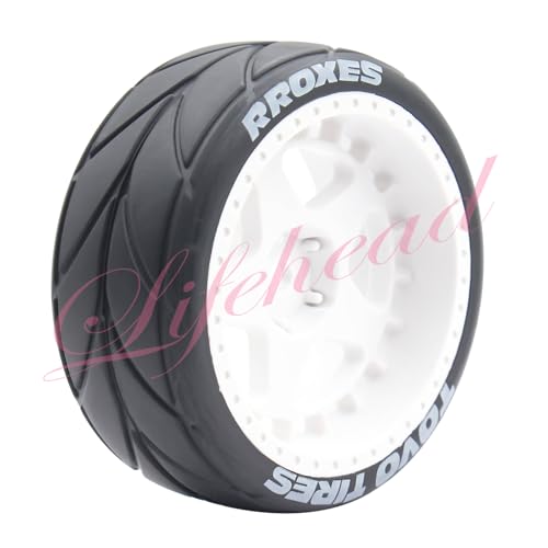 Lifehead 65mm On Road Rubber Tires& Wheels Rims 12mm Hex Hub for HPI Ken Block's Tamiya XV01 TT01 TT02B Kyosho FAZER MK2 Lc Racing PTG HSP RGT RC 3RACING D5 1/10 RC Rally Car - color: White 3