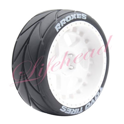 Lifehead 65mm On Road Rubber Tires& Wheels Rims 12mm Hex Hub for HPI Ken Block's Tamiya XV01 TT01 TT02B Kyosho FAZER MK2 Lc Racing PTG HSP RGT RC 3RACING D5 1/10 RC Rally Car - color: White 3