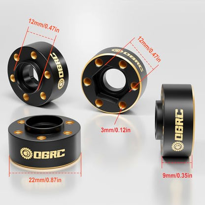 OGRC 1.9" Wheel Hex Adapter Widen 9mm Brass Weights for 1/10 SCX10 TRX4 | 12mm Hex, 19.5/pc, 78g Total Weights, for Traxxas Axial Redcat RC Crawler Car, (9mm)