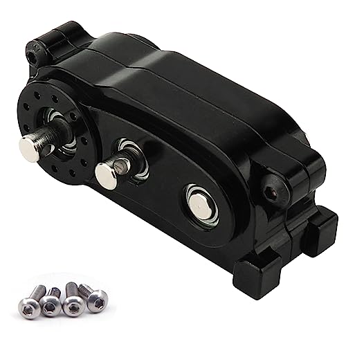 All Metal Front Planetary Motor Transmission Prefixal Gearbox Transfer Case with Hardened Steel Drive Shaft for 1/10 RC Crawler Car Axial SCX10 & SCX10 II 90046 Upgrade Parts (Black) - color: Black