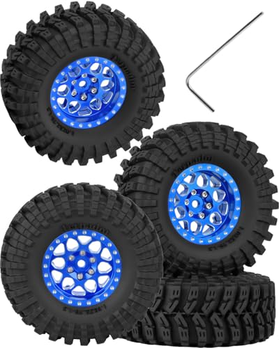 RC 1.3 Beadlock Wheels and Tires for 1/18 TRX4M 1/24 SCX24 FCX24 RC Crawler Car,4pcs RC 1.3 in Brass Rims & Aluminum Beadlock Wheels Rims and Tires,Navy Blue - color: Navy Blue - (4pcs 1.3 Tires)