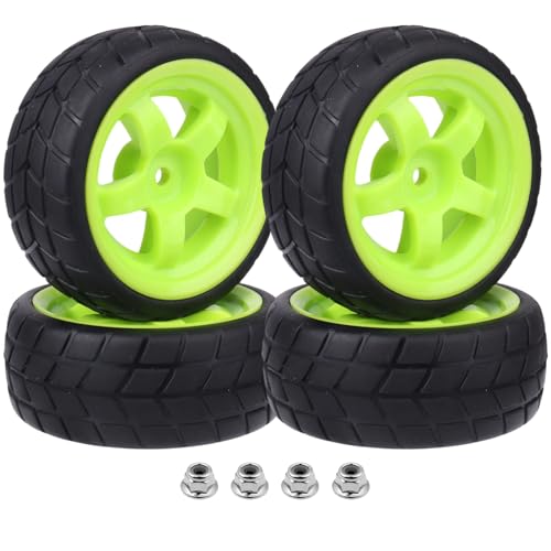 Hobbypark 4pcs-Pack 26mm Width RC Rubber Tires Plastic Wheel Rims 12mm Hub Mount for Redcat HSP 1:10th On Road Car Touring