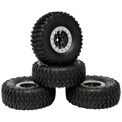 4PCS 1.55 Inch Aluminum Alloy 5Spoke Beadlock Wheel Rim Tyre and 95mm Rubber Tires Set for 1/10 RC Rock Crawler Car Upgrade Parts for Tamiya Axial AX90069 D90 TF2 CC01 LC70 (Black Silver) - color: Black Silver