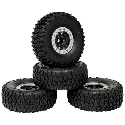 4PCS 1.55 Inch Aluminum Alloy 5Spoke Beadlock Wheel Rim Tyre and 95mm Rubber Tires Set for 1/10 RC Rock Crawler Car Upgrade Parts for Tamiya Axial AX90069 D90 TF2 CC01 LC70 (Black Silver) - color: Black Silver
