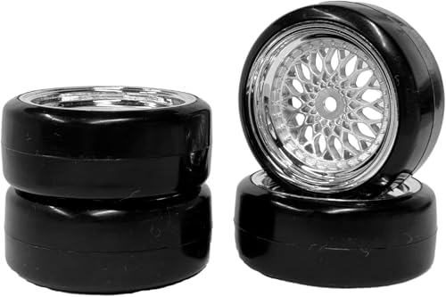 1/10 Drift Wheels Tires Set,AMZSTAR 4PCS 63mm RC Hard Tyre with Plastic Wheel Rims 12mm Hex for 1/10 RC On Road Racing Touring Drifting Car for Tamiya TT01 HSP HPI Kyosho (Silver,Offset:9mm) - color: Silver,offset:9mm