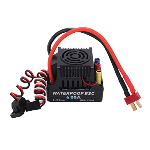 RC 80A Brushless ESC with Smooth Accelerator Linearity, 2 to 4S Water proof Speed Controller for 1/8 RC Car Truck, Inbuilt Efficient Sbec, Multiple Features