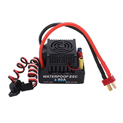 RC 80A Brushless ESC with Smooth Accelerator Linearity, 2 to 4S Water proof Speed Controller for 1/8 RC Car Truck, Inbuilt Efficient Sbec, Multiple Features