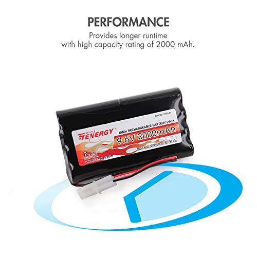 Tenergy 9.6V Flat NiMH Battery Packs for RC Car, High Capacity 8-Cell 2000mAh Rechargeable Battery Pack, Replacement Hobby Battery Pack with Standard Tamiya Connectors - size: 1 Battery Pack