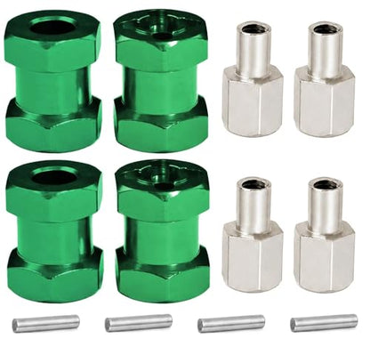 4PCS 12mm Hex Hub 15mm Aluminum Extension Hex for Axial SCX10 D90 90046 | 15mm CNC Wheel Hex Extenders for 1/10 RC Crawlers Redcat Gen7/Gen8 CC01 RC4WD Wider Stance & Tire Clearance with M4 Nuts Pins - color: Green