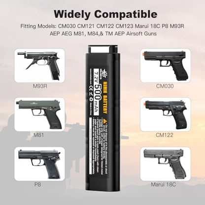 melasta 7.2V 500mAh Ni-MH Airsoft Battery, Replacement for CYMA AEP Airsoft | Compatible with CYMA CM030, CM121, CM122, CM123, CM125, CM126, CM127, Marui 18C, P8, AEG M81, M84 and TM AEP airsoft guns