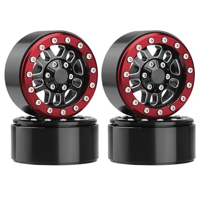 HobbyPark 1.9 Beadlock Wheels for TRX4 Axial SCX10 II III RR10 Wraith Redcat Gen 8 Gen 7 RC4WD 1/10 Scale RC Crawler Car (Red Ring) - color: Red Ring