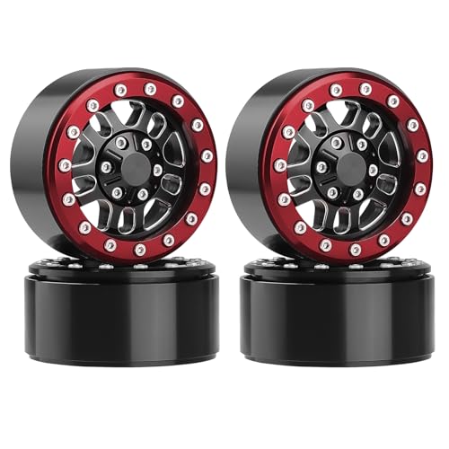 HobbyPark 1.9 Beadlock Wheels for TRX4 Axial SCX10 II III RR10 Wraith Redcat Gen 8 Gen 7 RC4WD 1/10 Scale RC Crawler Car (Red Ring) - color: Red Ring