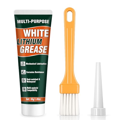 White Lithium Grease Tube with Brush, Multi-Purpose Lithium Grease, Garage Door Lubricant for Hinges, Bearings, Gears, Ideal for Automotive, Marine, Industrial, Waterproof & Rust-Proof (1)