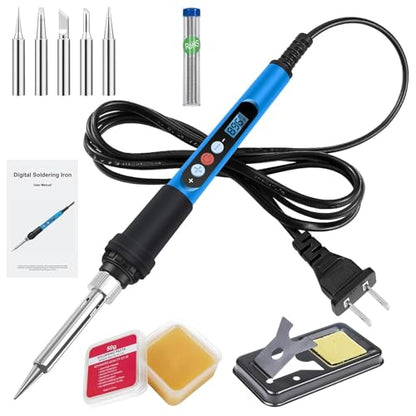 Soldering Iron Kit,90W 110V Fast Heat with Ceramic Heater Solder Pen | 10 in 1 Soldering Gun Kit with LCD Digital, Adjustable Temp, Auto Sleep Mode for Metal, Electric Repairs, DIY Welding Tool - color: Blue