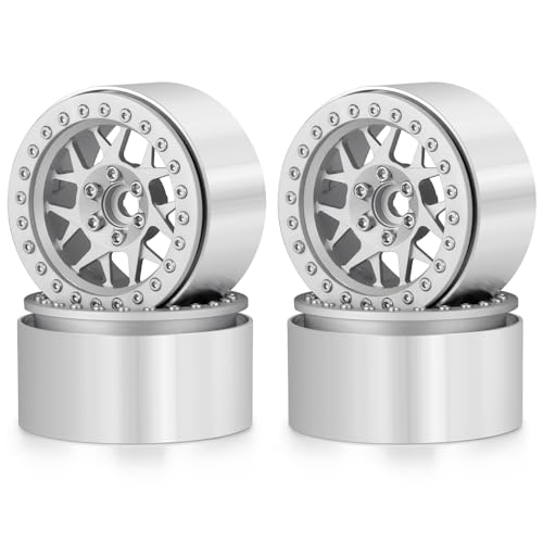 MOHERO 2.2 inches RC Beadlock Wheels/Rims for 1/10 Scale Rc Crawler Car Wraith 90018 Pack of 4 (Silver) - color: Silver