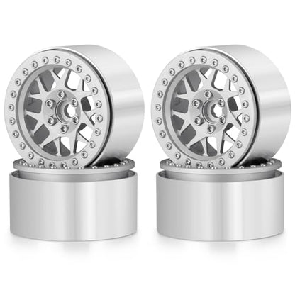 MOHERO 2.2 inches RC Beadlock Wheels/Rims for 1/10 Scale Rc Crawler Car Wraith 90018 Pack of 4 (Silver) - color: Silver