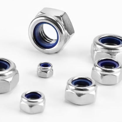 191 Pack 304 A2-70 Metric Nylon Lock Nuts | Stainless Steel Nylock Nuts, M3 M4 M5 M6 M8 M10 M12, Anti-Loose for Industrial & Home Fastening - color: Silver, size: Metric