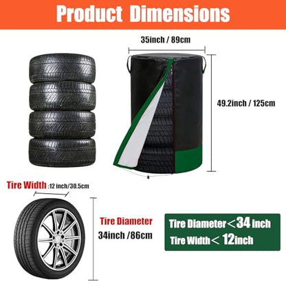 Waterproof Tire Storage Cover – Dust-Proof, Universal Tire Stack Cover for Up to 35" Diameter Tires | Black/Green Two-Tone Design - size: 35x49 in, style: Black+Green
