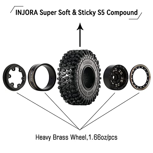 INJORA 1.0 Brass Beadlock Wheel and Tires for 1/18 TRX4M 1/24 SCX24 FCX24