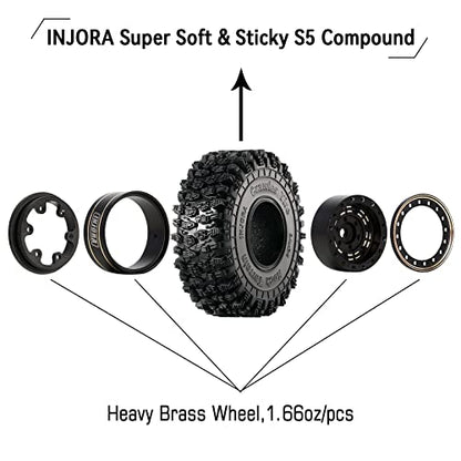 INJORA 1.0 Brass Beadlock Wheel and Tires for 1/18 TRX4M 1/24 SCX24 FCX24