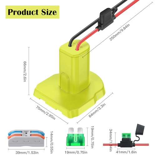 2 Pack Power Wheels Adapter for Ryobi 18V Battery, Converter Kit with Fuses & Wire Terminals & 12AWG Wire, Power Connector for DIY RC Car Toys and Ride On Truck - size: 2-Pack