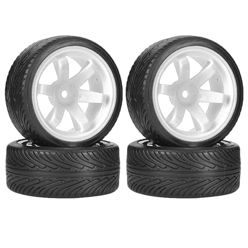 1/10 Drift Wheels and Tires Set,WONFAST 4PCS 63mm Plastic Hard Tyres 6-Spoke Wheels Rims 12mm Hex for 1:10 RC On-Road Drifting Car Replacement for HSP Tamiya HPI Kyosho (White) - color: White