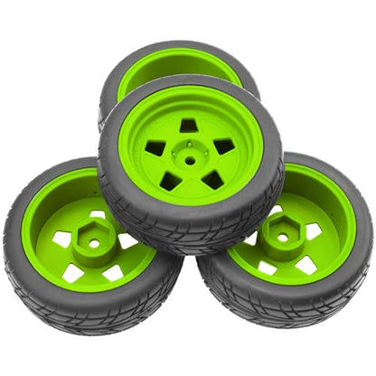 ShareGoo Nylon Wheel Rims with Rubber Tire RC 12mm Hex Compatible with HSP Tamiya Kyosho RedCat Sakura WLtoys 1/10 RC On-Road Racing Touring Car (Green) - color: Green