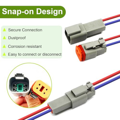 2 Pin Deutsch Connector Kit 8 Set, Automotive Waterproof DT Wire Connectors | Twippo 2 Wire Male and Female Electrical Connectors Kit with 16# Stamped Contacts and 32pcs Shrink Tubing Kit for 22-16AWG - size: 22-16AWG 8Set DT