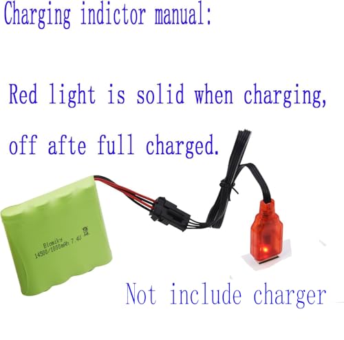 Blomiky 2 Pack 7.4V 1000mAh Li-ion Rechargeable Battery with SM-4P Plug and USB Cable Suitable for DE36W DE65 1809 RC Cars / DE36 Battery 2