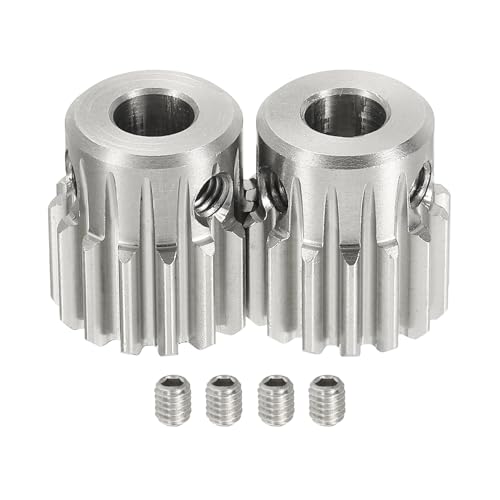 uxcell 2Pcs 1 Mod 15T Spur Gear 6.35mm Bore, 304 Stainless Steel Pinion Gear, 20°Pressure Angle, for Spur Rack and RC Model Car or Motor DIY(14mm) - size: 1 Mod 15T, 6.35mm x 14mm