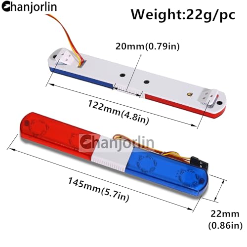 1/10 RC Car Simulation Police Lights Multi-Function Flash LED Lamp Nine Flashing Light Modes for 1/8 Crawler Off Road Rally Truck Cars HSP Traxxas Tamiya RC4WD Axial Arrma (Blue&Red 145mm) - color: Blue&Red 145mm