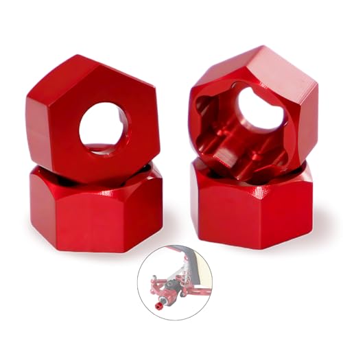 4Pcs 5mm to 7mm RC Wheel Hex Adapter, Aluminum Hex Hub Converter for 1/10 & 1/24 RC Crawler, CNC Machined Wheel Hub Adapter (Red) - color: Red