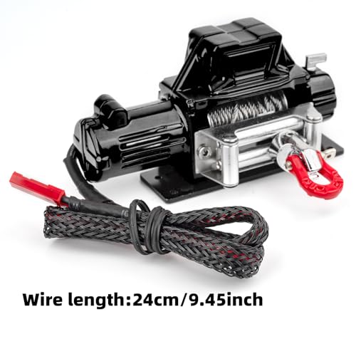 RC Metal Winch Wireless Remote Controller System for 1/10 RC Crawler Car Axial SCX10 90046 TRX4 TRX6 Gen8 Upgrade Parts (Black)